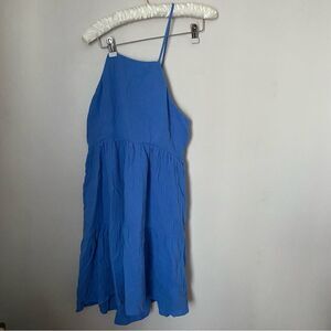 Socialite Dress Open Back Mini Blue Solid Textured Casual Neutral Summer Sun
